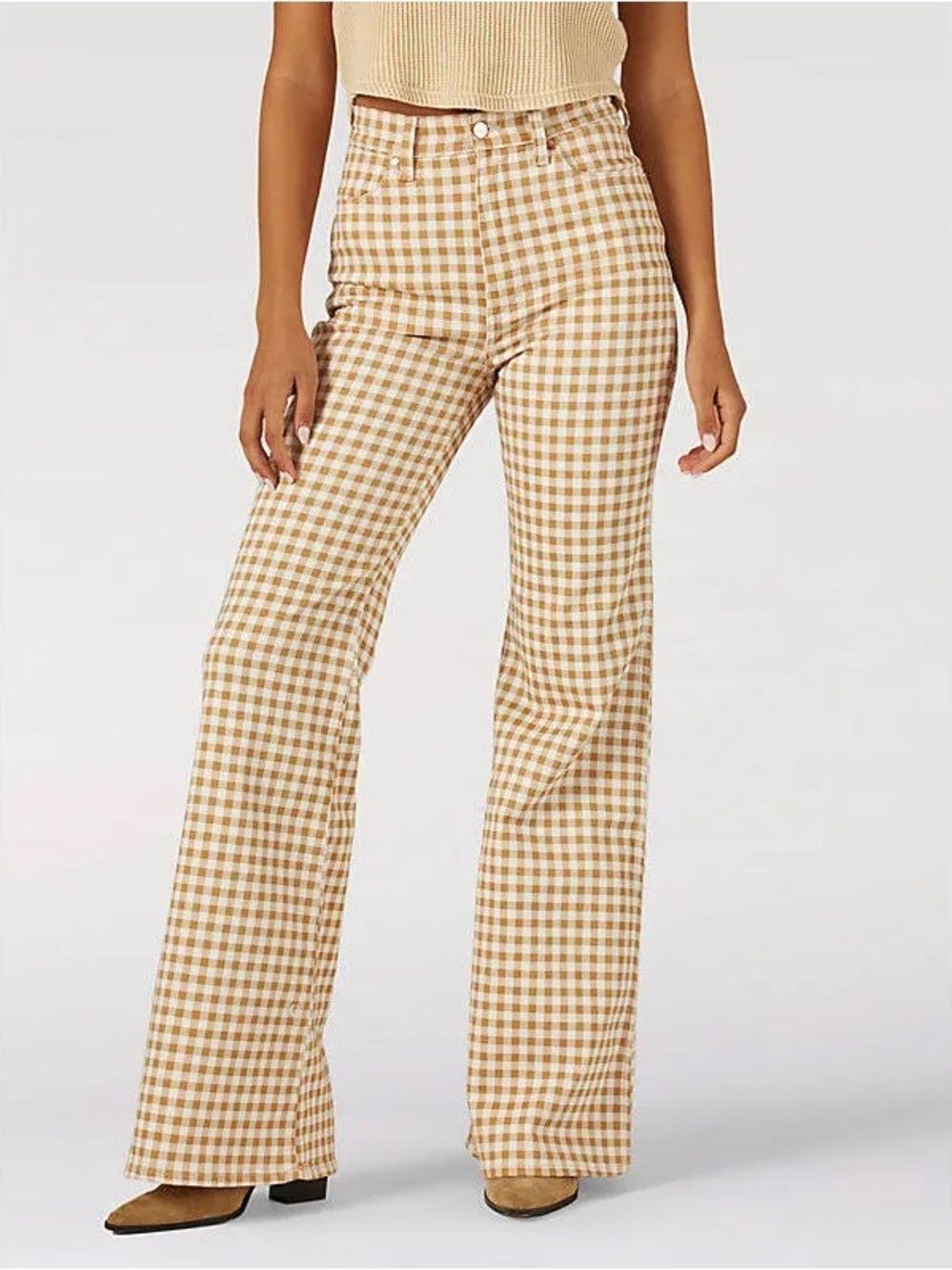 Wrangler Wanderer 622 Gingham High Rise Flare Jeans